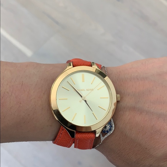 Michael Kors Women's Slim Double Wrap Orange Watch